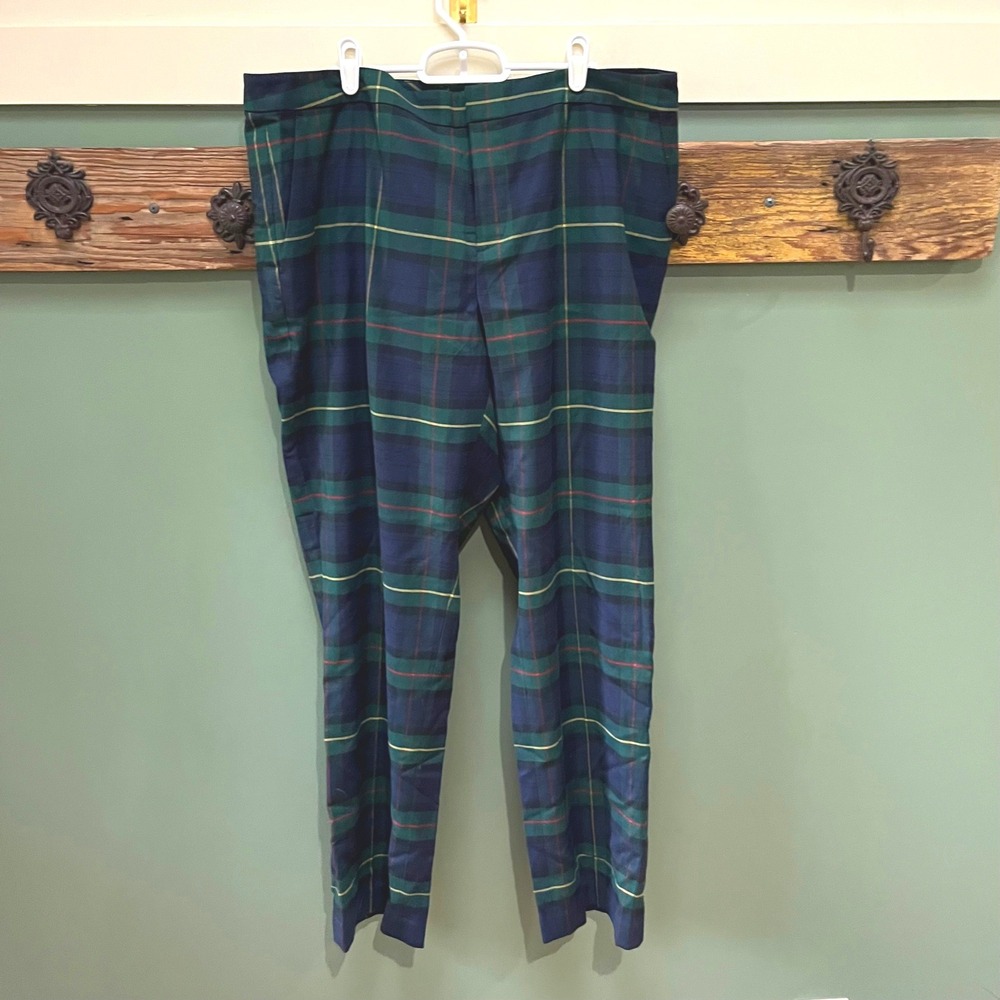 Lauren Ralph Lauren Green Navy Plaid Wool Blend Trousers Womens 16W Slim Pants